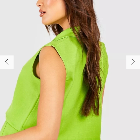 Textured Green Cropped Sleeveless blazer - Picture 4 of 12